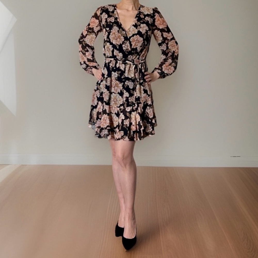 Ever New Dress in Floral Black and Peach Women's Size 2